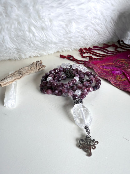 Faceted Quartz Mala Necklace - Almandine Garnet Mala for Grounding & Self-Confidence - Samdea Mala