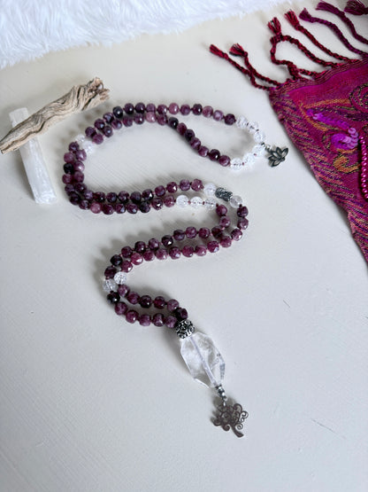 Faceted Quartz Mala Necklace - Almandine Garnet Mala for Grounding & Self-Confidence - Samdea Mala