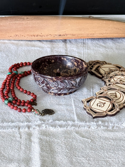 Soapstone Smudge Bowl – Hand Carved Incense Burner for Cleansing, Meditation & Blessing Rituals (4 inch) - Samdea Mala