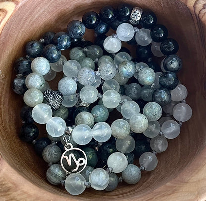 Mala Beads Necklace Handmade – Capricorn Mala in Obsidian, Labradorite & Selenite - meditation bracelet, intention bracelets, custom mala, tibetan wrist mala, energy crystals bracelets, spiritual mala, bracelets with crystals, custom mala bracelet, natural gemstones bracelets - Samdea Mala