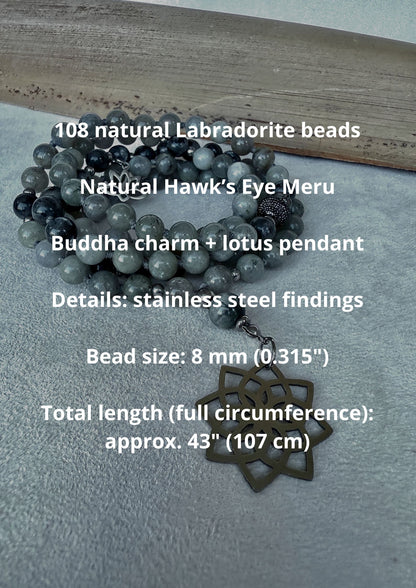 Labradorite mala for creativity and success, unisex spiritual jewelry, meditation gifts