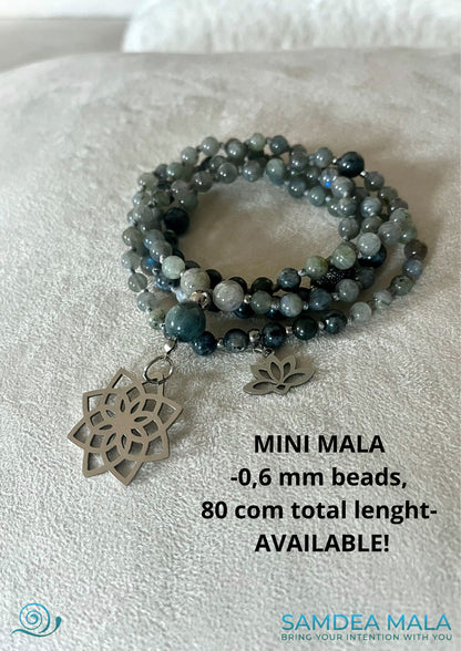 Lotus pendant on labradorite mala for meditation 0,6 cm mini mala. Labradorite mini mala 0,6 mm 