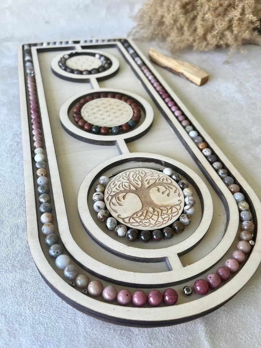 Mala and Bracelets Board – wooden bead-laying board for DIY mala and bracelet making, Samdea Mala
