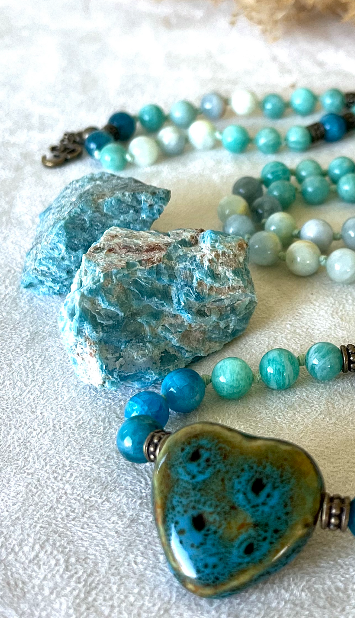 Mala in Apatite, Amazzonite and Aquamarine - spirtual mala beads, beaded necklace, custom mala beads, spiritual mala - Samdea Mala