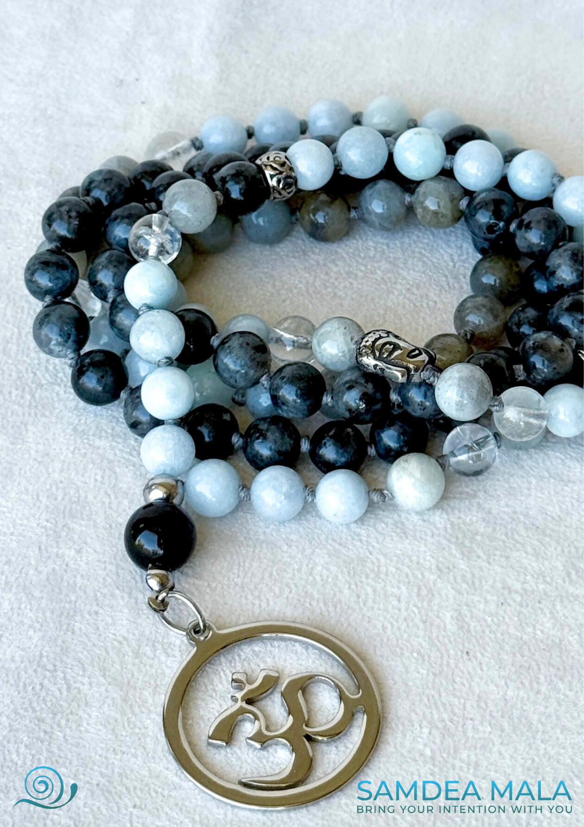 Mala necklace in natural gemstone | Hand Knotted 108 Beads for Meditation and mindfulness - full view