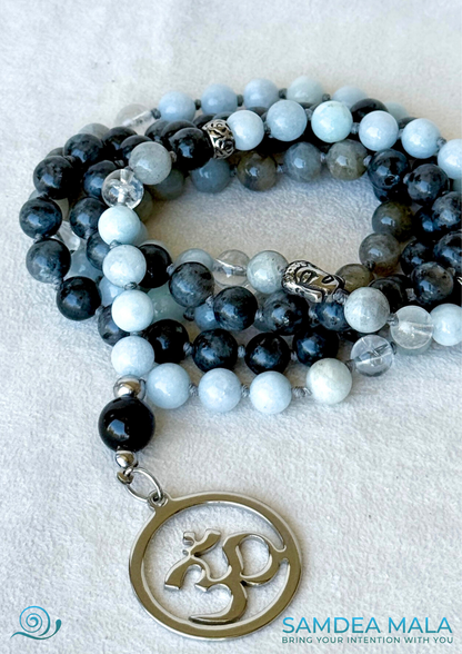Mala necklace in natural gemstone | Hand Knotted 108 Beads for Meditation and mindfulness - full view