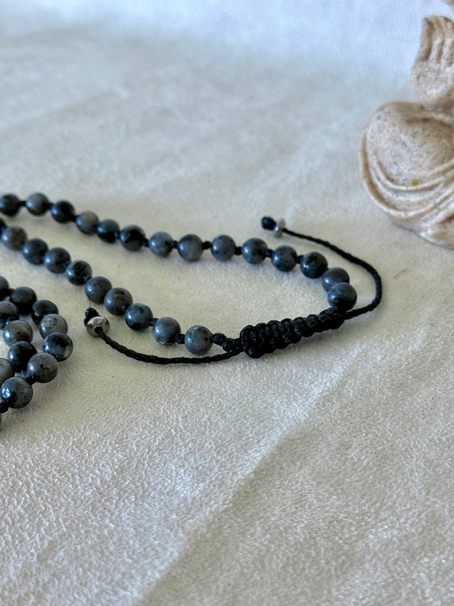 Man Spiritual bracelet, multi-round grey bracelet Natural larvikite wrap mala bracelet with small Buddha charm for meditation and grounding