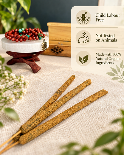 Masala Incense details: Child Labour Free, Not tested non animals, natural organic ingredients