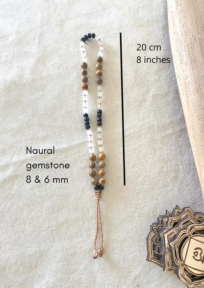 Measures of Mala  bracelet to guide inhale, hold, exhale, and hold during breathwork