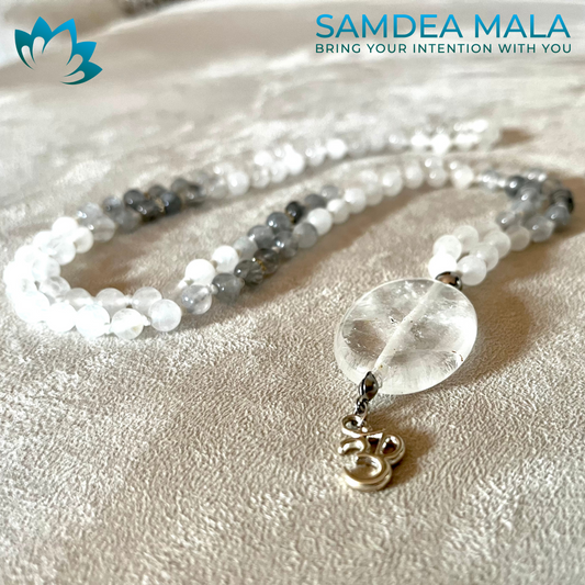 Mini Mala in Selenite, Labradorite and Clear Quartz - custom mala beads, spiritual mala - Samdea Mala