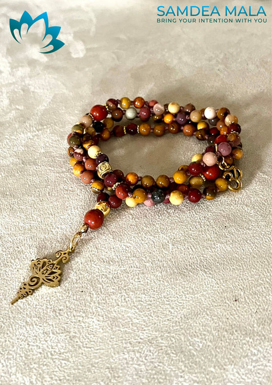 Mini Mala in Mookaite and Red Jasper - meditation gemstone, intention beads, custom mala, spiritual mala beads, bracelets with crystals,  natural gemstones mookaite and red jasper - Samdea Mala