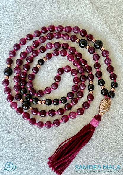 mala for self confidence and grounding in garnet, perfect for meditation and mindfulness 