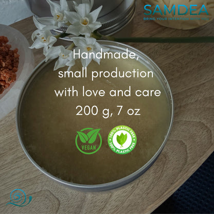 Vegan Sugar Body Scrub with Shea Butter – Gentle Exfoliating Shower Ritual | 100% Natural + Organic Oils - 200 gr - Samdea Mala