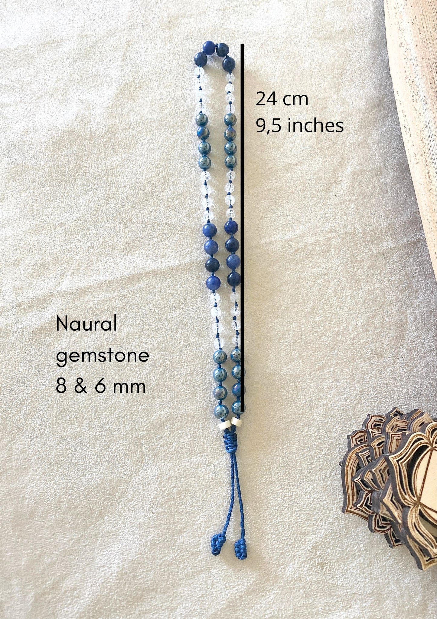 Square Breathing Mala – Blue and quartz Half Mala for Box Breathing and Meditation