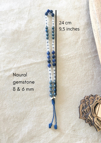 Square Breathing Mala – Blue and quartz Half Mala for Box Breathing and Meditation