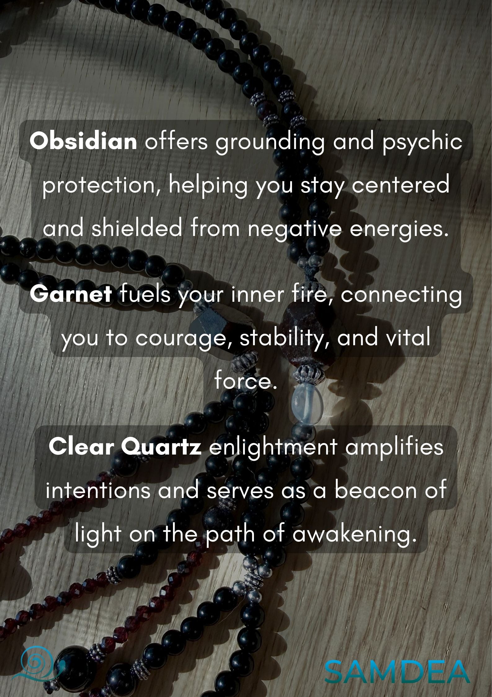 Nichiren Black Juzu with Obsidian, Garnet and Clear Quartz | Buddhist Prayer Beads for Protection and Enlightenment - Samdea Mala