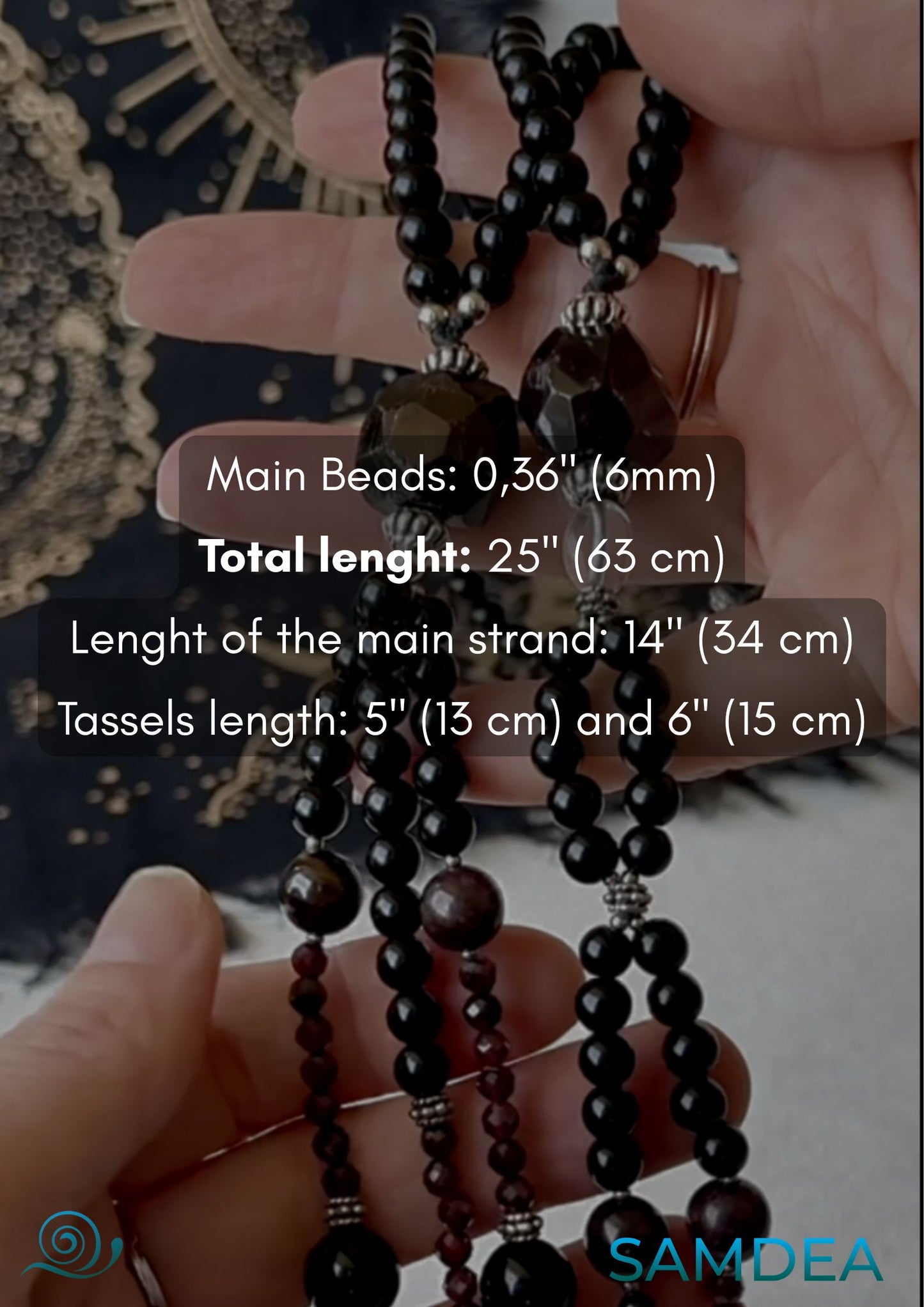 Nichiren Black Juzu with Obsidian, Garnet and Clear Quartz | Buddhist Prayer Beads for Protection and Enlightenment - Samdea Mala