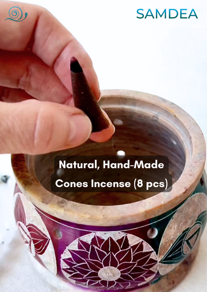 Indian Incense Cones (8 pcs) - Assorted Fragrances for Meditation, Relaxation and Ritual - Samdea Mala