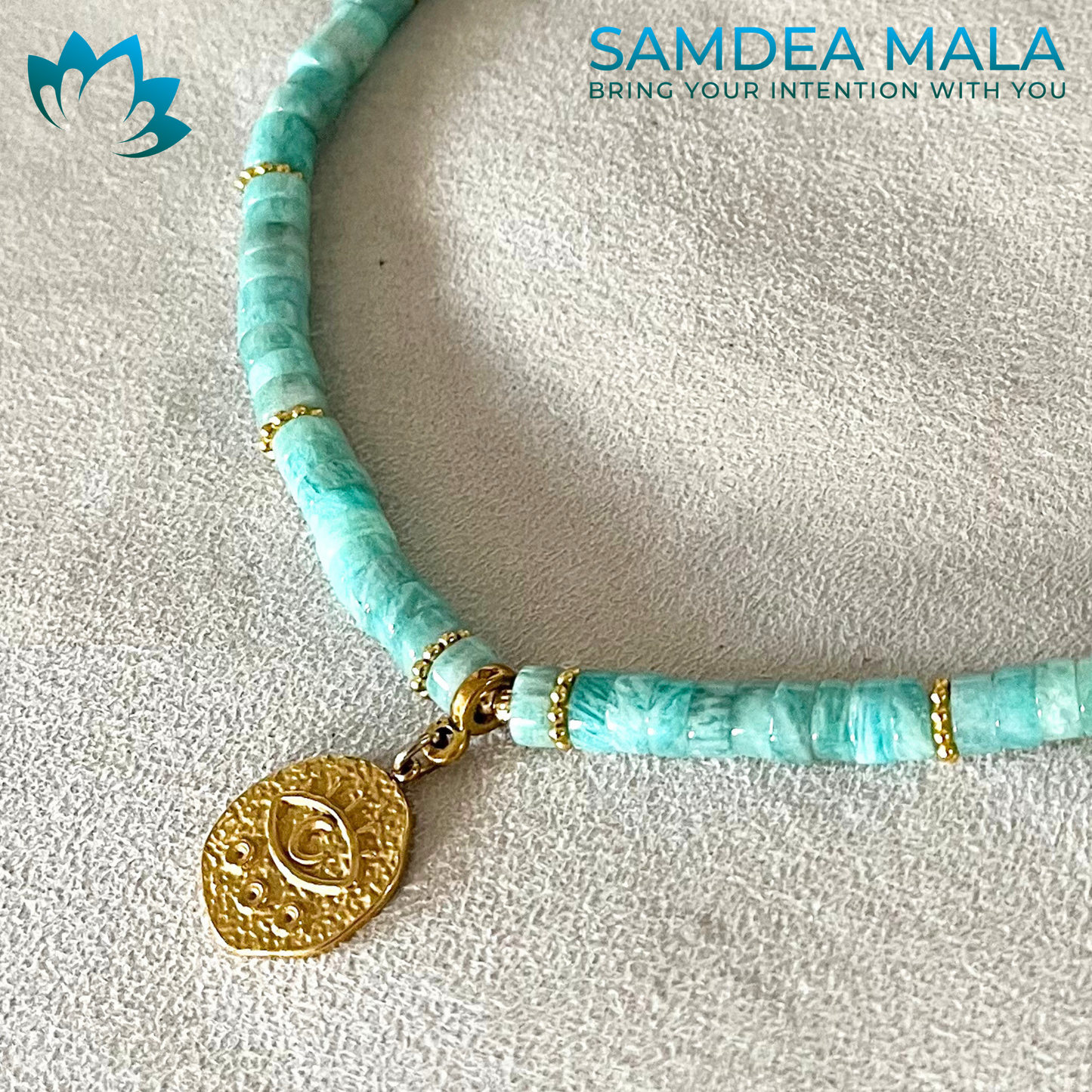 Necklace in Amazzonite Heishi - meditation bracelet, intention bracelets, custom mala, tibetan wrist mala, energy crystals bracelets, spiritual mala, bracelets with crystals, custom mala bracelet, natural gemstones bracelets - Samdea Mala