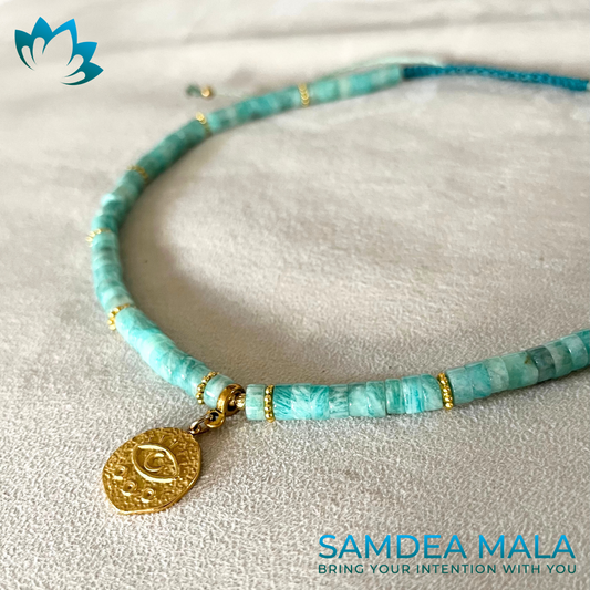 Necklace in Amazzonite Heishi - meditation bracelet, intention bracelets, custom mala, tibetan wrist mala, energy crystals bracelets, spiritual mala, bracelets with crystals, custom mala bracelet, natural gemstones bracelets - Samdea Mala