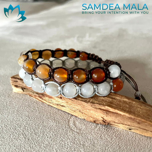 Spiritual jewelry bracelets, special gift for your beloved one, family bracelet handmade, white moonstone and carnelian bracelet of love and connection