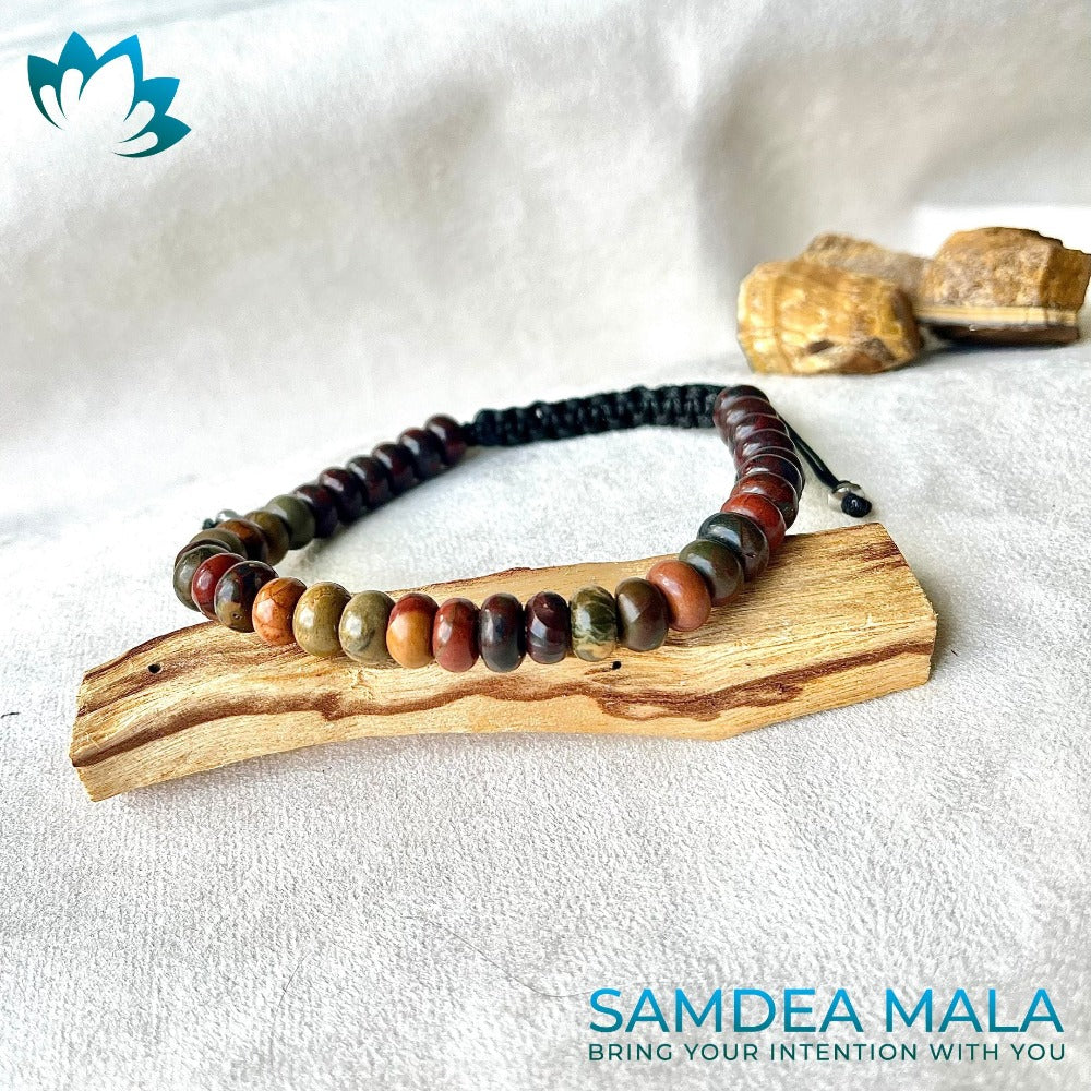 Knotted Bracelet in Jasper and Heliotrope - meditation bracelet, intention bracelets, custom mala, tibetan wrist mala, energy crystals bracelets, spiritual mala, bracelets with crystals, custom mala bracelet, natural gemstones bracelets - Samdea Mala