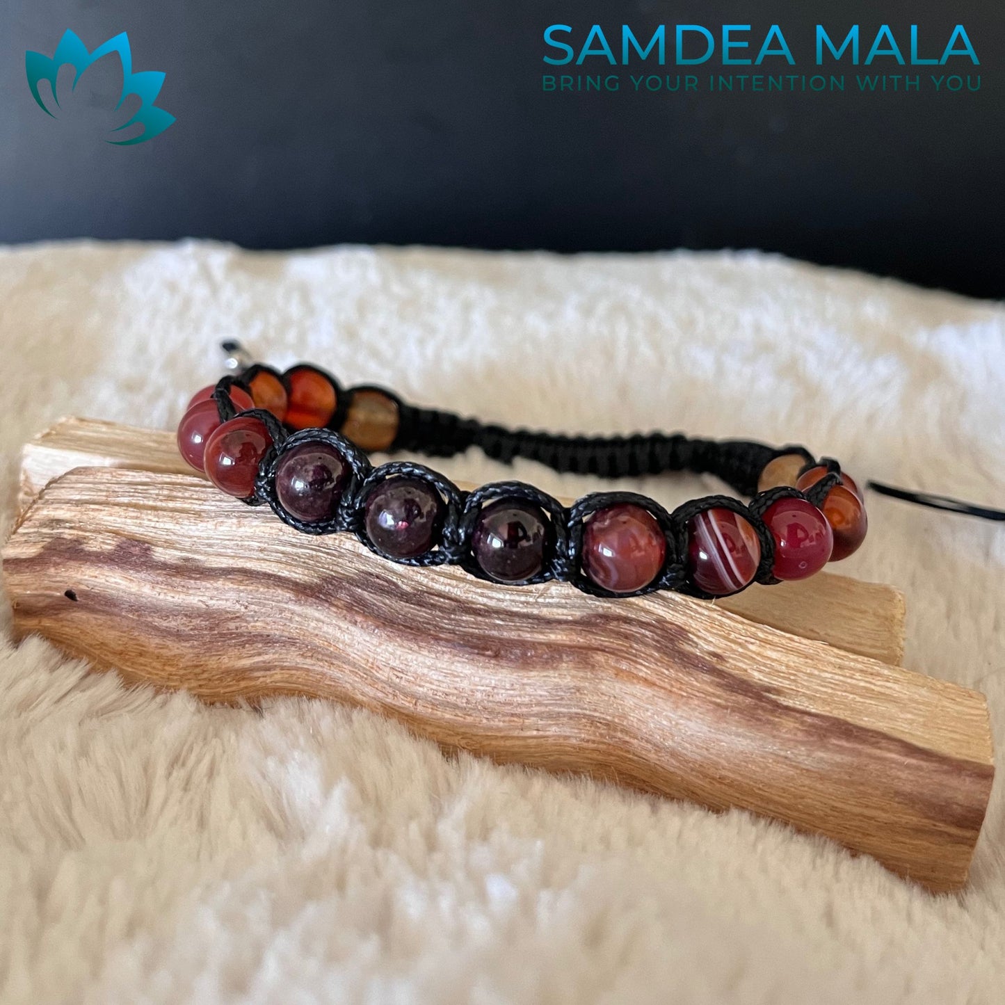 Tibetan Tamashii-Style Bracelet in Carnelian, Agate, and Garnet