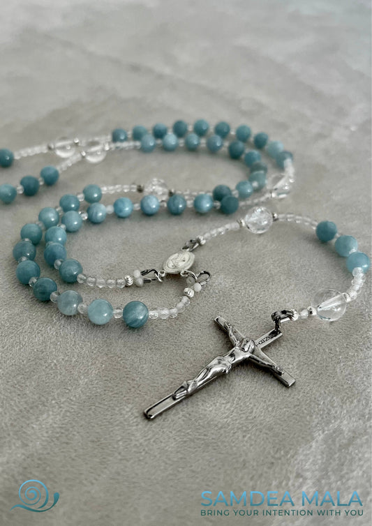 Custom Italian Catholic Rosary, handmade with natural gemstones and sterling silver - Samdea Mala