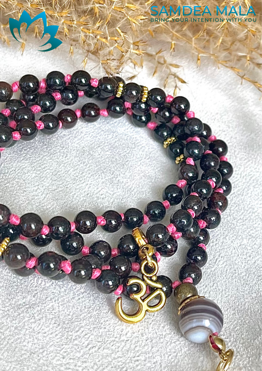 Mini Mala in Garnet with Lotus