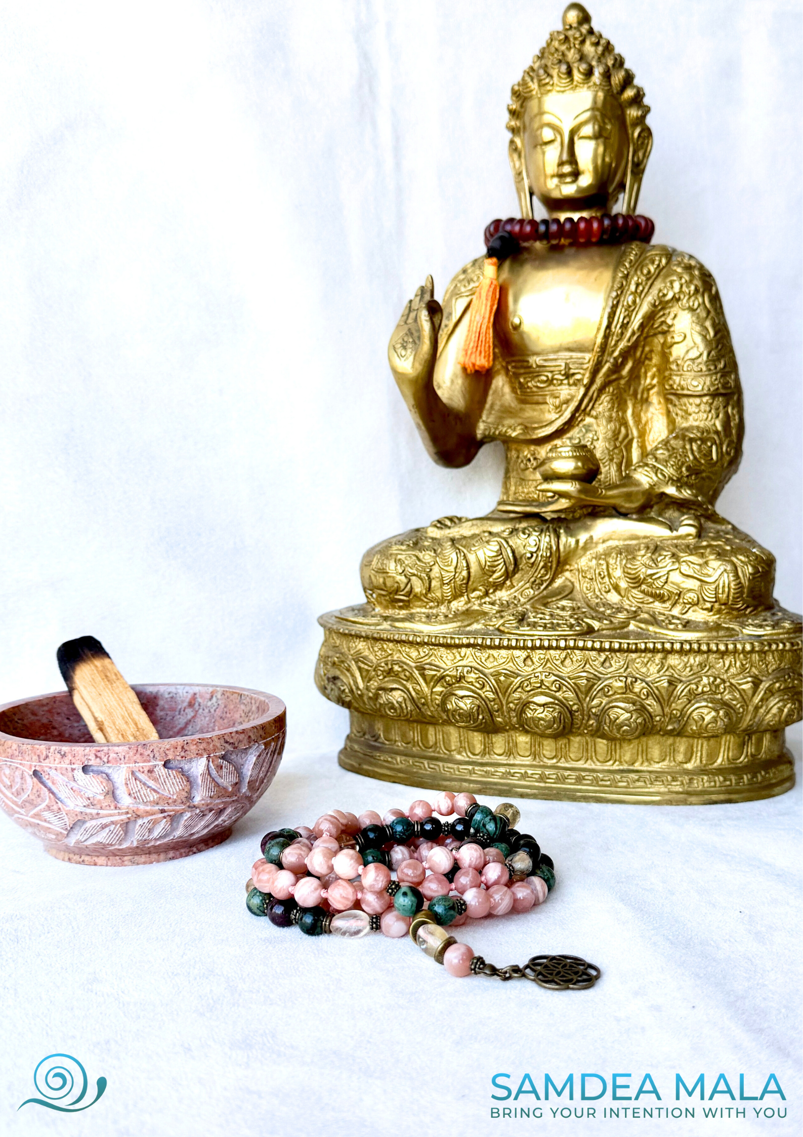 Sun Mala Necklace with Sunstone, Citrine, Garnet and Jasper – Spiritual Jewelry for Vitality and Strength - Samdea Mala