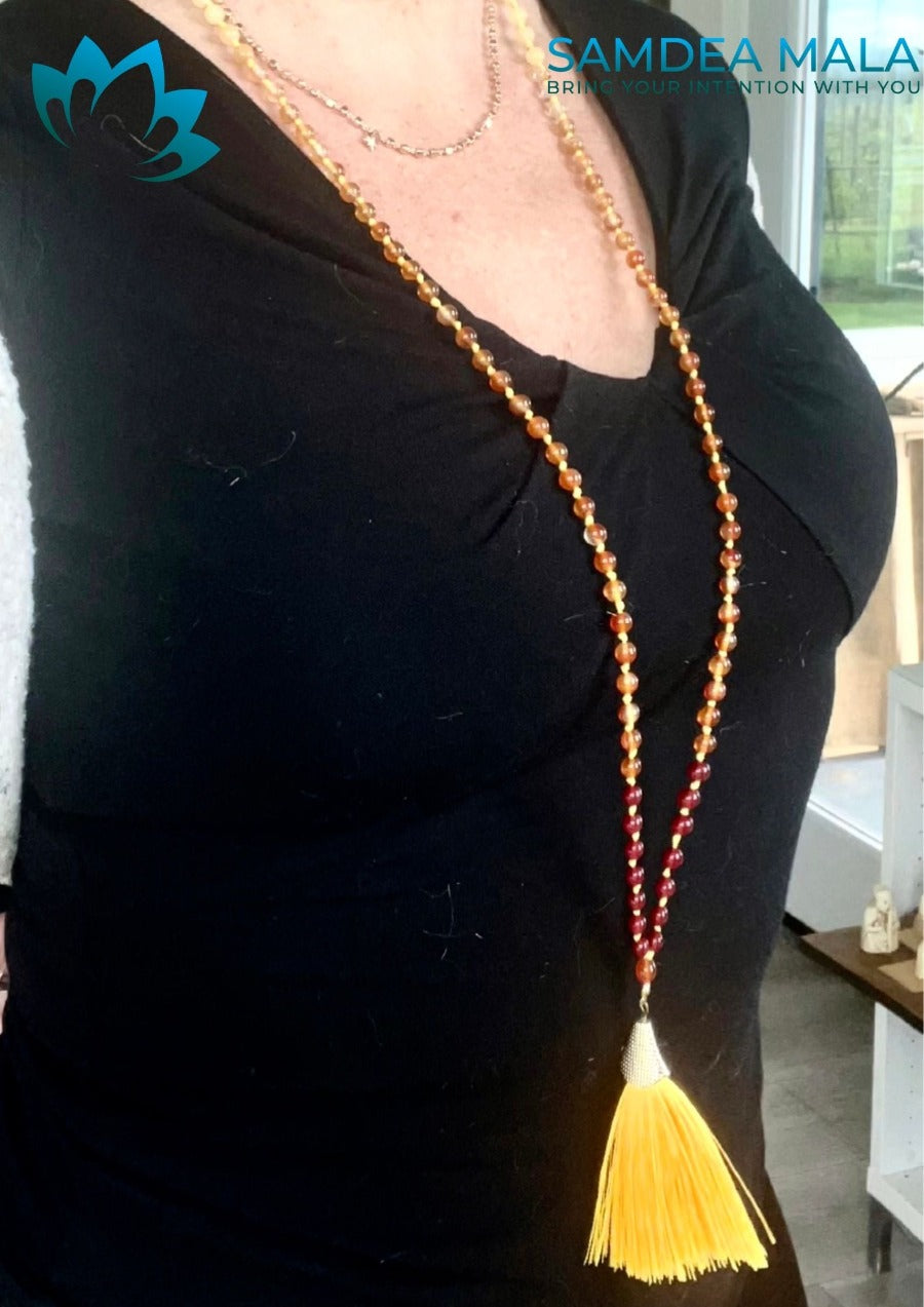 Mini mala in agate, carnelian and yellow jade