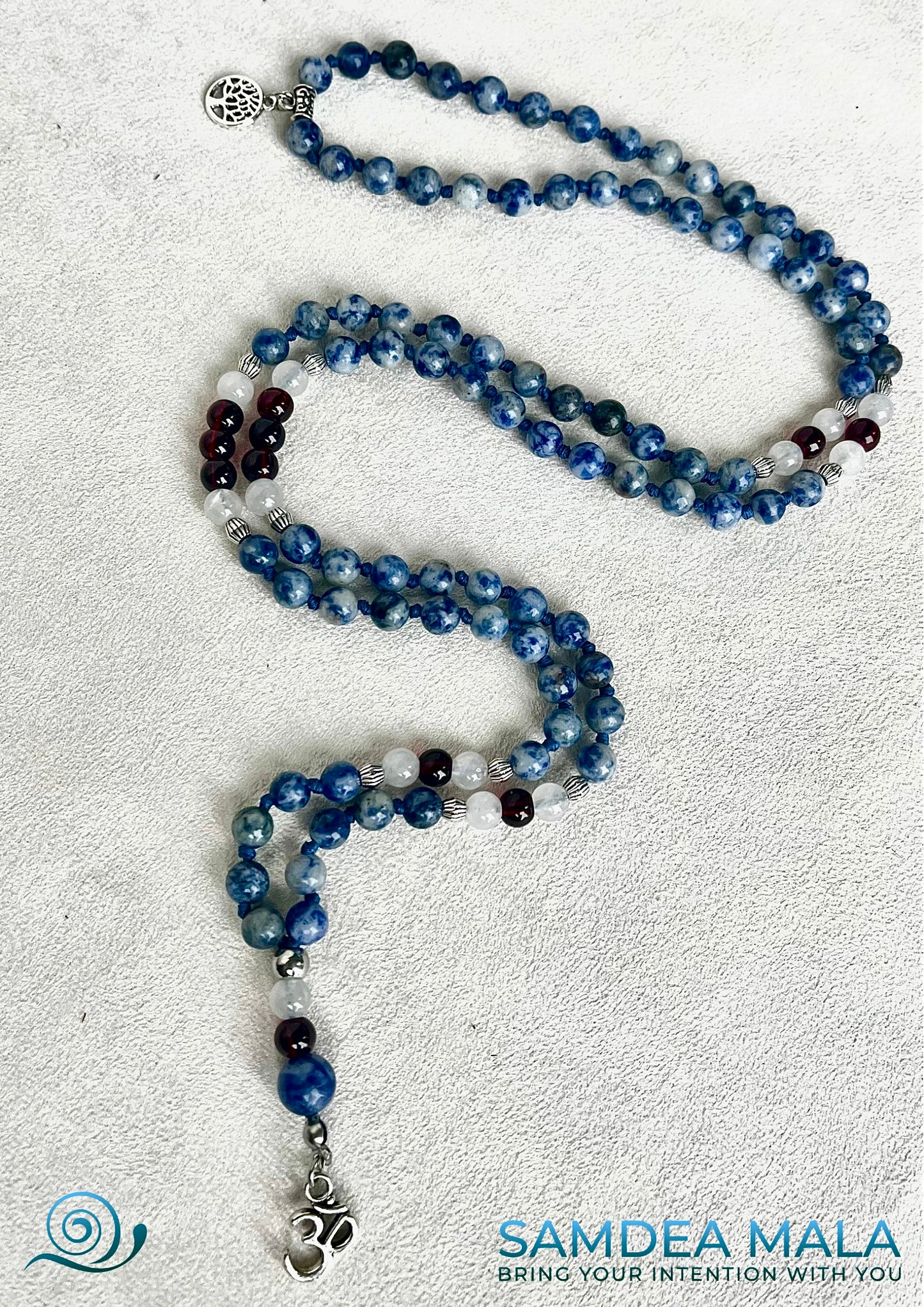 Mini Mala in Diaspro Macchia Blu, Giada Bianca e Granato