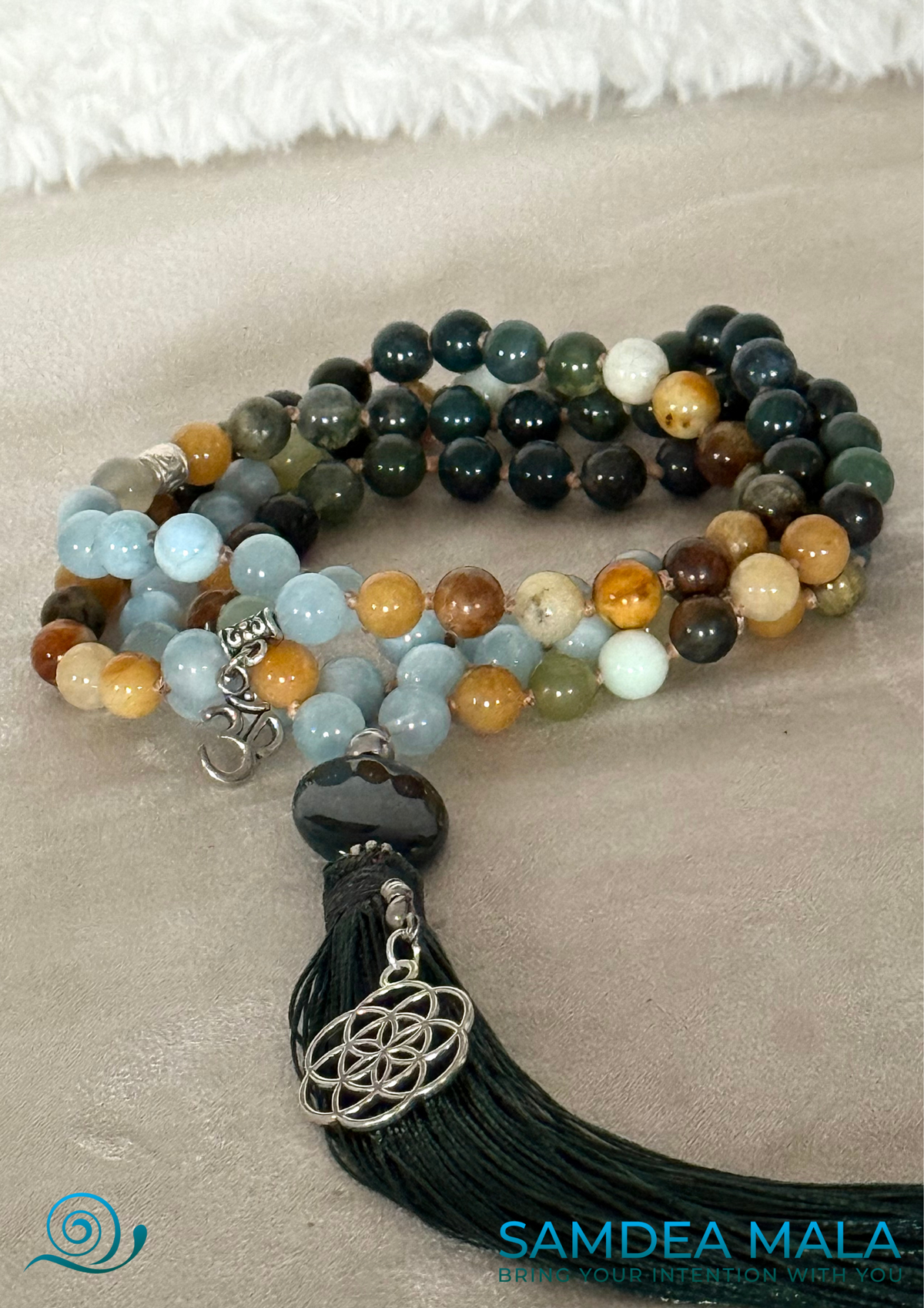 Guru Mala example, personalized crystal selection and thread color