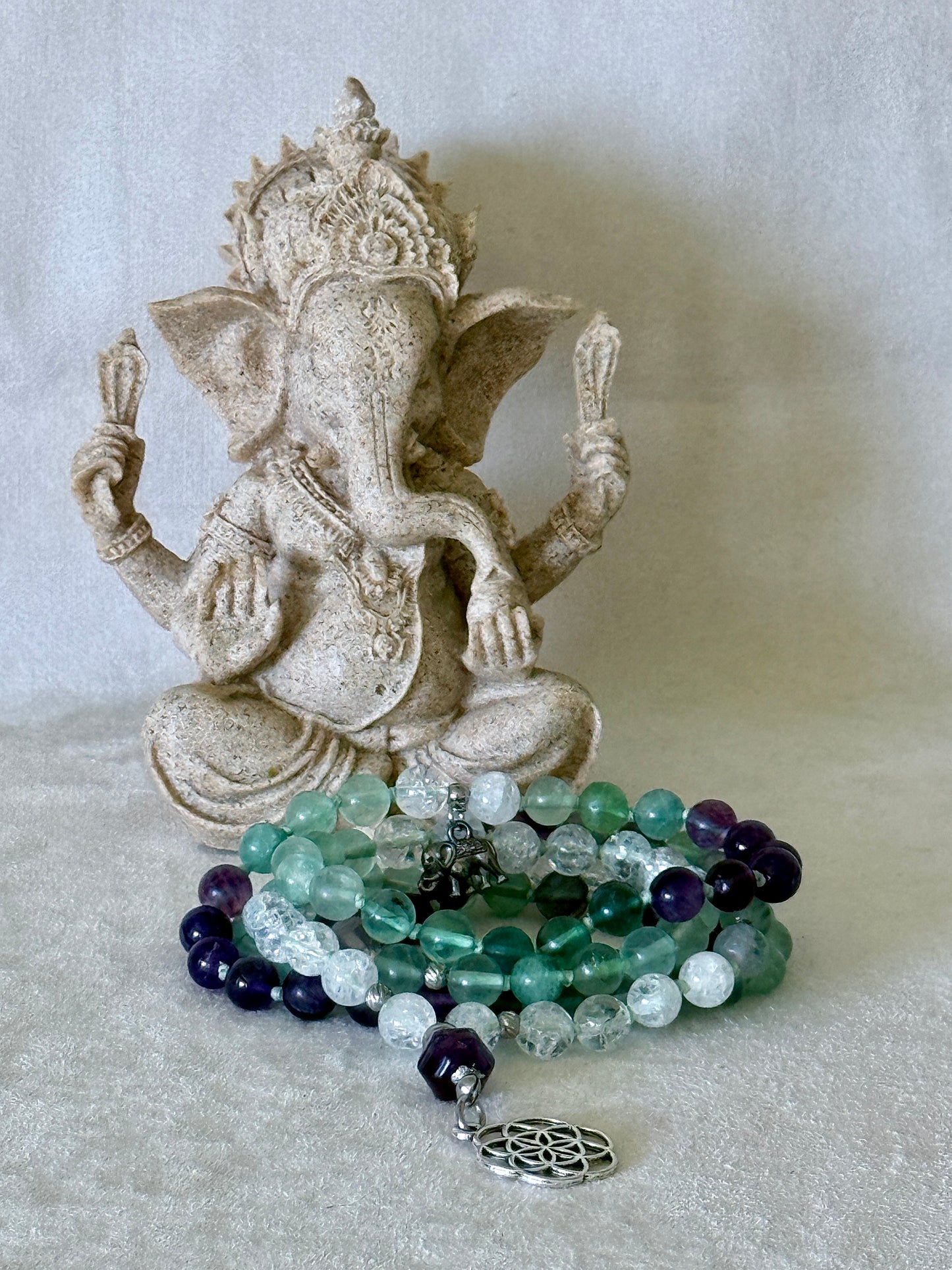 Natural green fluorite mala beads for clarity, intuition and daily intention