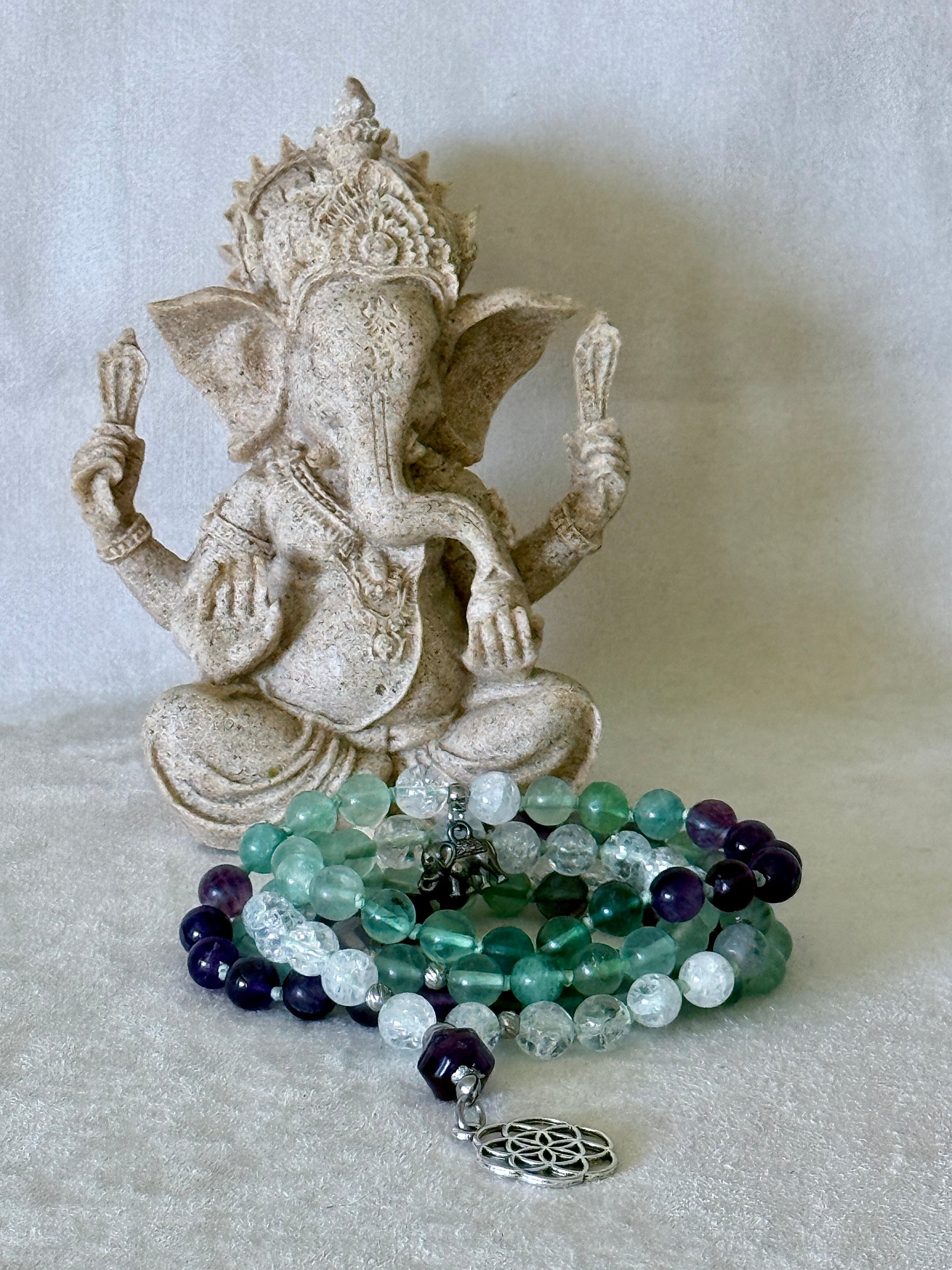 Natural green fluorite mala beads for clarity, intuition and daily intention