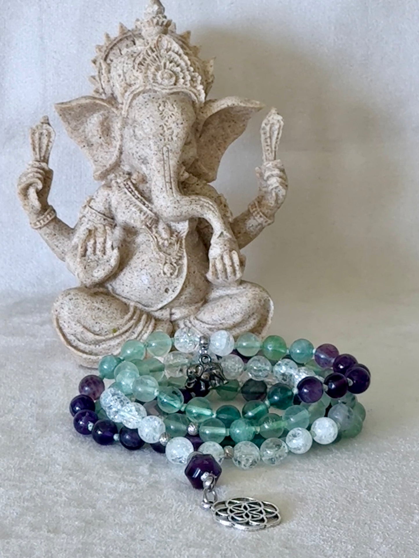 Natural green fluorite mala necklace for clarity, intuition and daily intention