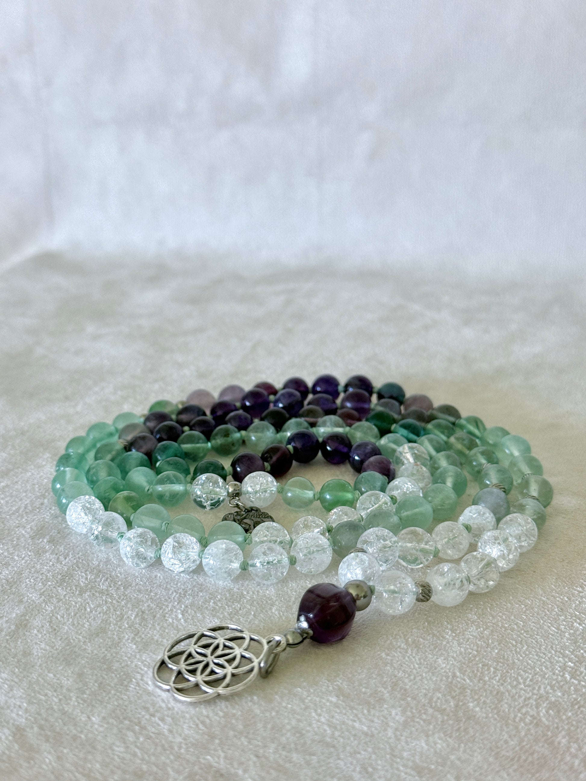 Natural green fluorite mala necklace for clarity, intuition and daily intention