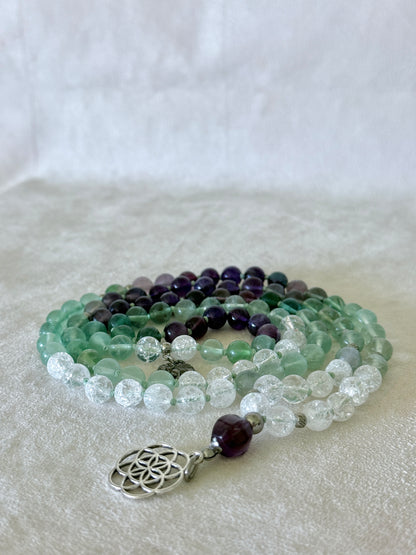 Natural green fluorite mala necklace for clarity, intuition and daily intention