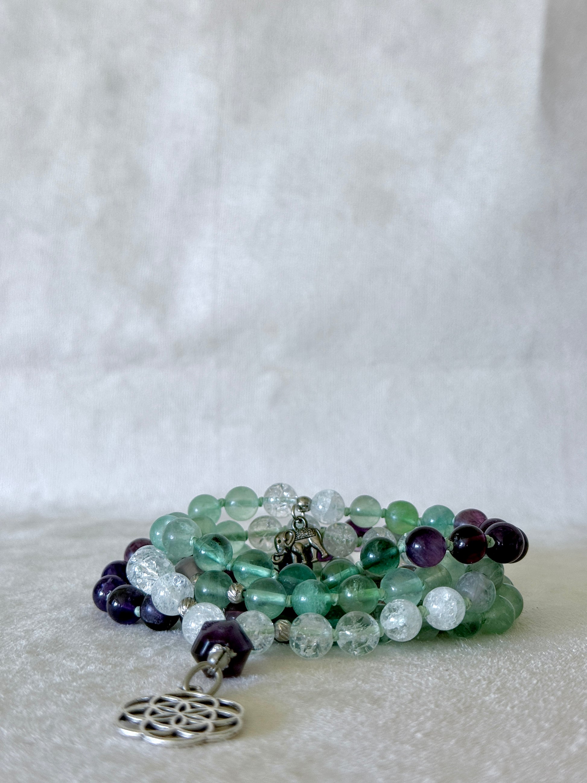 Natural green fluorite mala necklace for clarity, intuition and daily intention