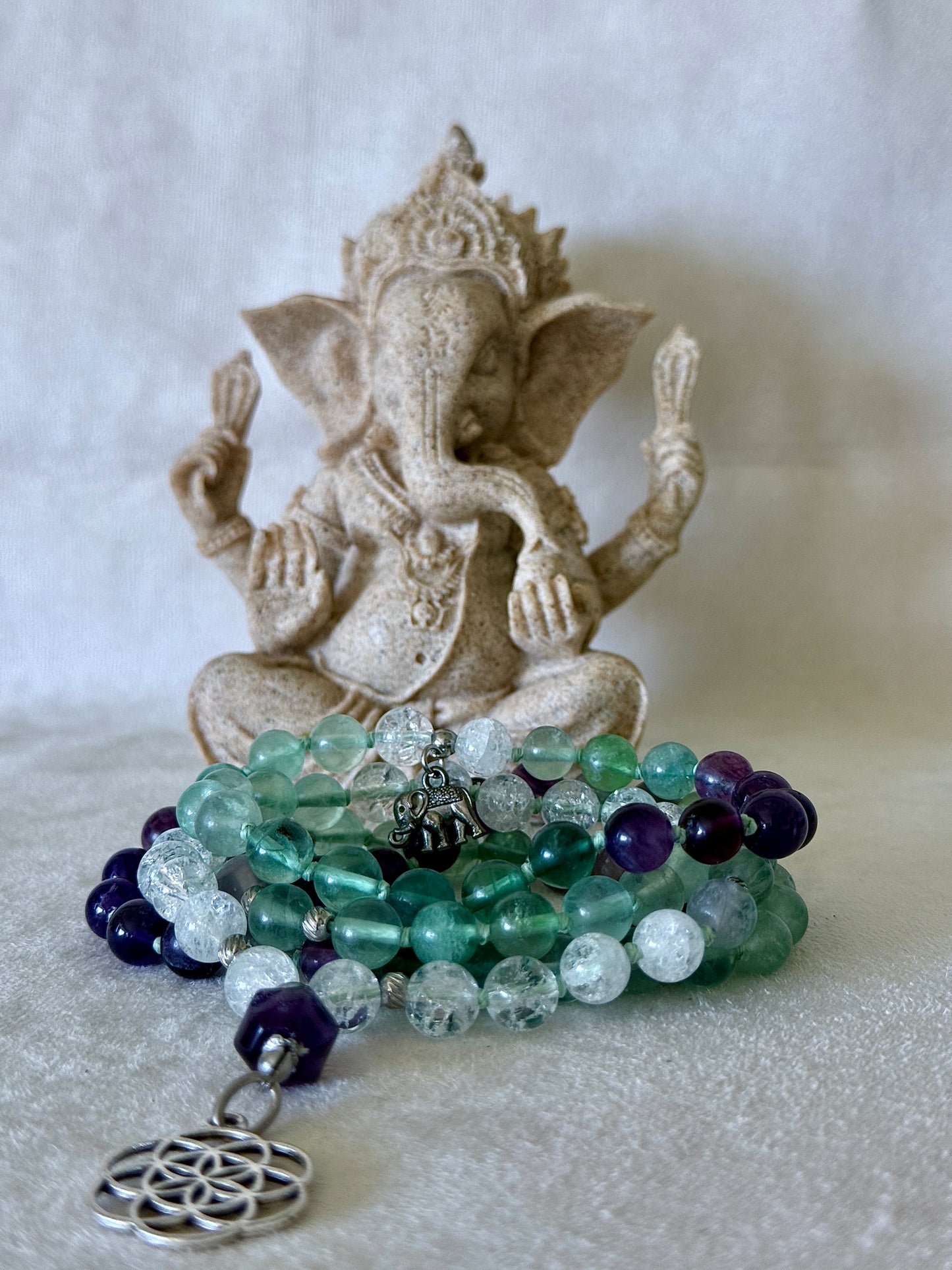 Natural green fluorite mala necklace for clarity, intuition and daily intention