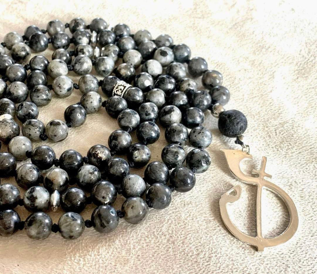 Odaka Yoga - The Symbol - necklace - Francesca Cassia e Roberto Milletti silver pendant on a custom mala necklace for meditation