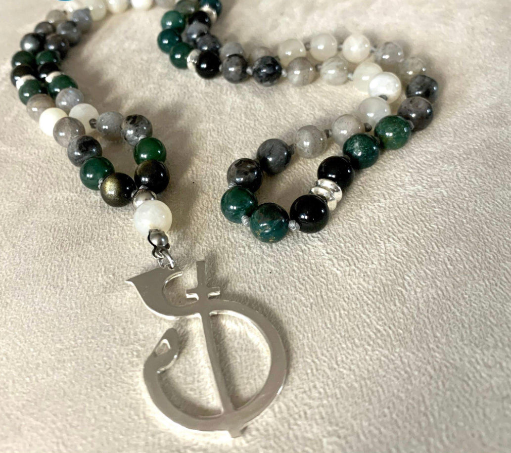 Odaka Yoga - The Symbol - necklace - Francesca Cassia e Roberto Milletti silver pendant on a custom mala necklace for meditation