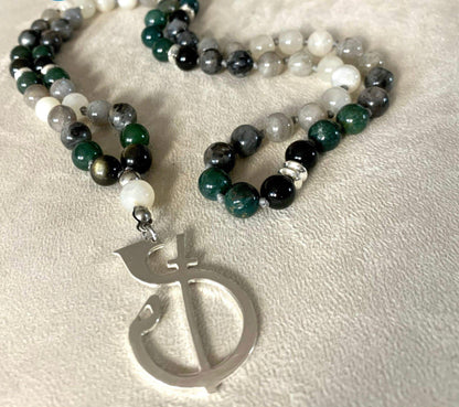 Odaka Yoga - The Symbol - necklace - Francesca Cassia e Roberto Milletti silver pendant on a custom mala necklace for meditation