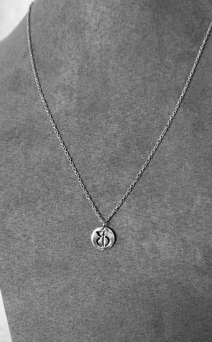 Samdea Mala Odaka Yoga stainless steel necklace with small symbolic pendant, minimalist spiritual jewelry for yoga practitioners, meditation lovers and yoga teacher gift.Roberto Milletti, Francesca Cassia