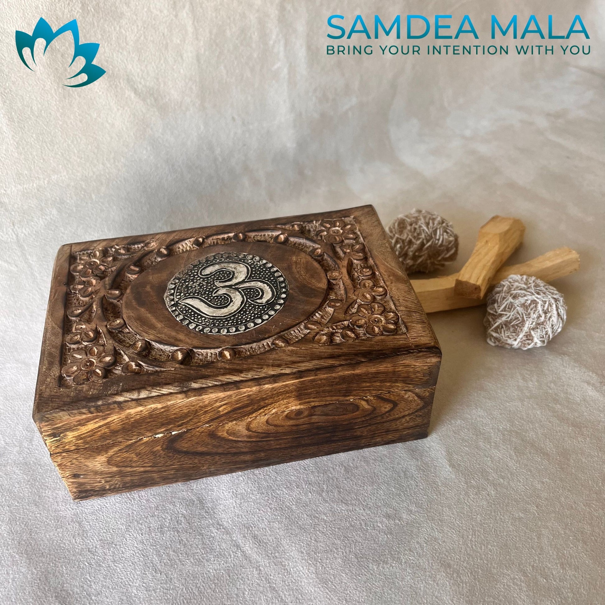 Carved Wooden Mala Box - Samdea Mala