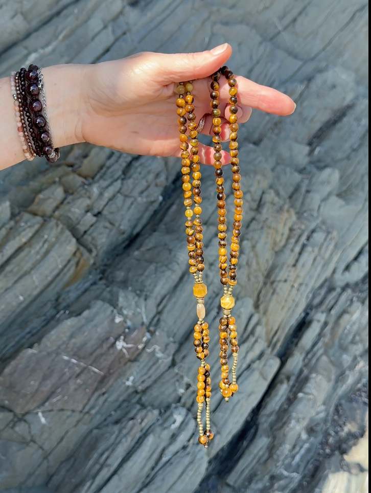 Tiger’s Eye Juzu – Japanese Buddhist Prayer Beads with Citrine Enlightenment Bead for Strength and Clarity - Samdea Mala
