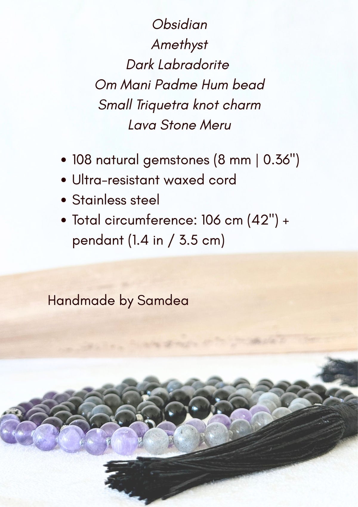 Shadow Work Mala – Obsidian, Amethyst & Labradorite, 108 Beads - Samdea Mala