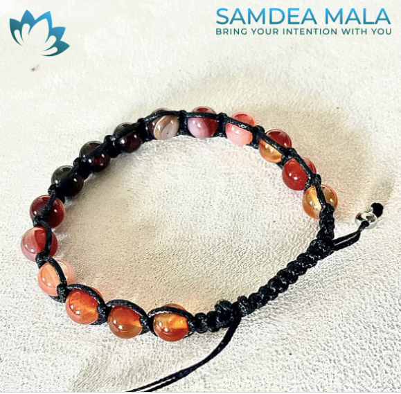 Tibetan Tamashii-Style Bracelet in Carnelian, Agate, and Garnet - meditation bracelet, intention bracelets, custom mala, tibetan wrist mala, energy crystals bracelets, spiritual mala, bracelets with crystals, custom mala bracelet, natural gemstones bracelets - Samdea Mala