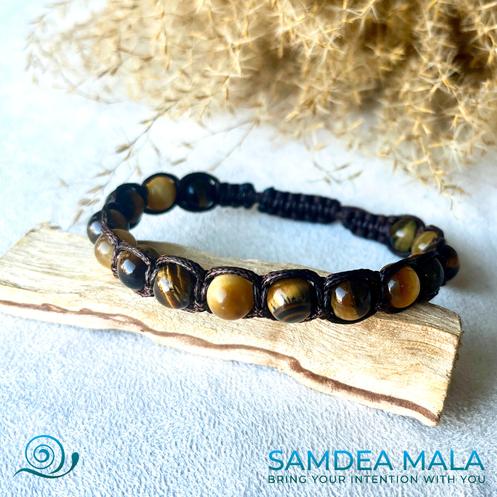 Tibetan Tamashii-Style Bracelet in Tiger Eye - meditation bracelet, intention bracelets, custom mala, tibetan wrist mala, energy crystals bracelets, spiritual mala, bracelets with crystals, custom mala bracelet, natural gemstones bracelets - Samdea Mala