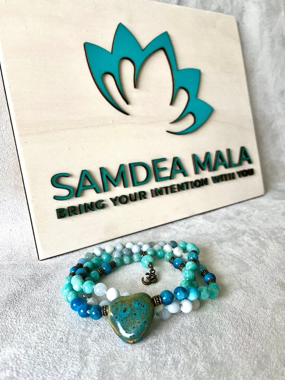 Mala in Apatite, Amazzonite and Aquamarine - spirtual mala beads, beaded necklace, custom mala beads, spiritual mala - Samdea Mala